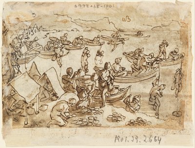 Sketchbook Page: Pearl Fishing; Recto, Diana by Jan van der Straet